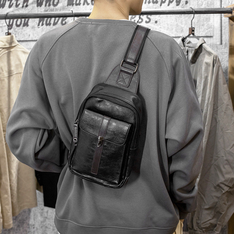 New Korean style trendy casual crazy horse leather small bag men's crossbody bag shoulder bag chest trendy bag