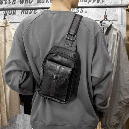 New Korean style trendy casual crazy horse leather small bag men's crossbody bag shoulder bag chest trendy bag